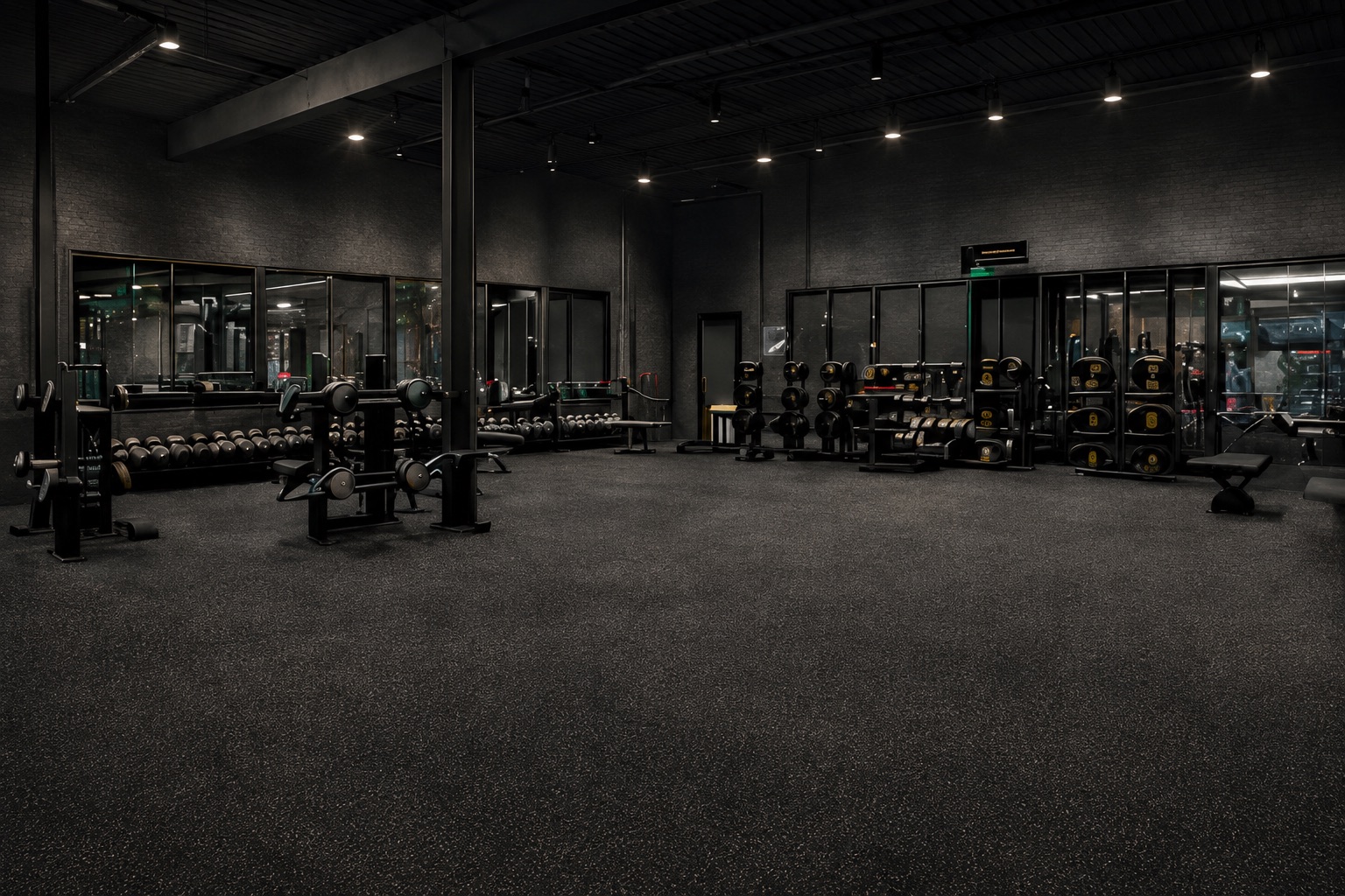 Rendering of the Apex Strength Club dumbbell and accessory training area