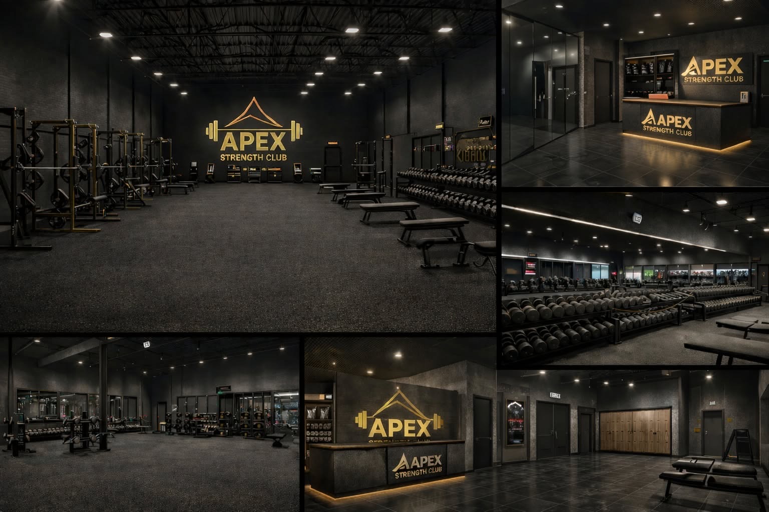 Collage of Apex Strength Club interior renderings